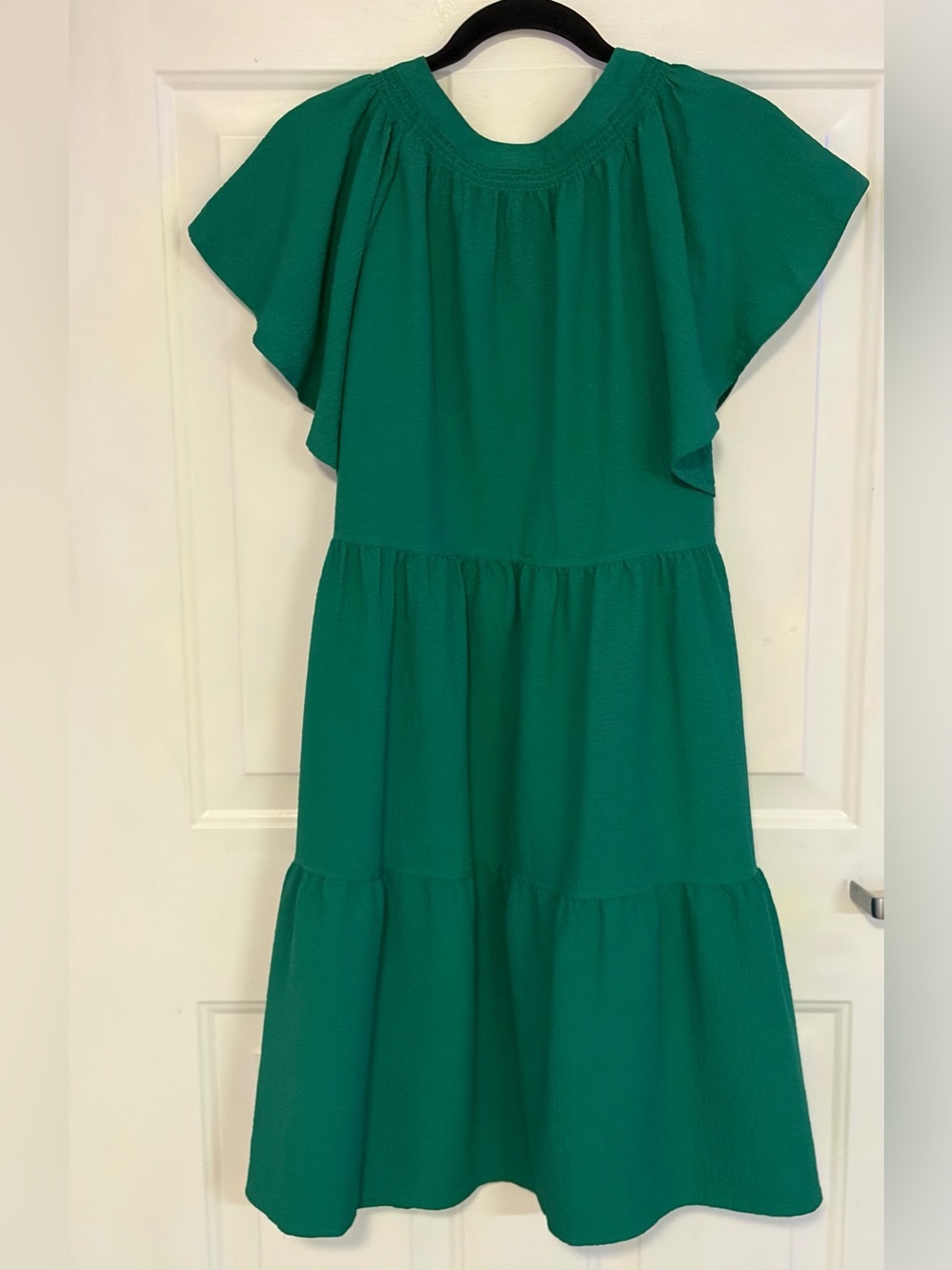 Calvin Klein Textured Tiered Midi Dress Green Size 16 - Picture 2 of 5